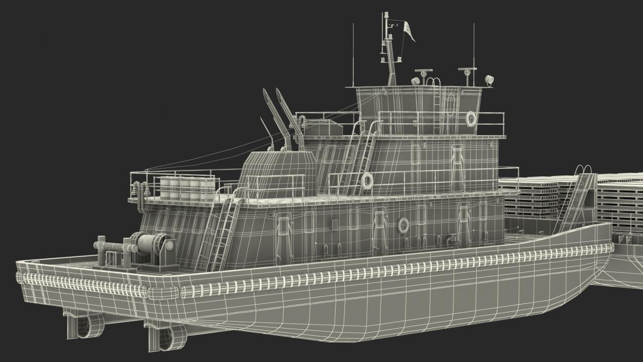 Push Boat Ship with Pontoon Barge Loaded Concrete Slab 3D model