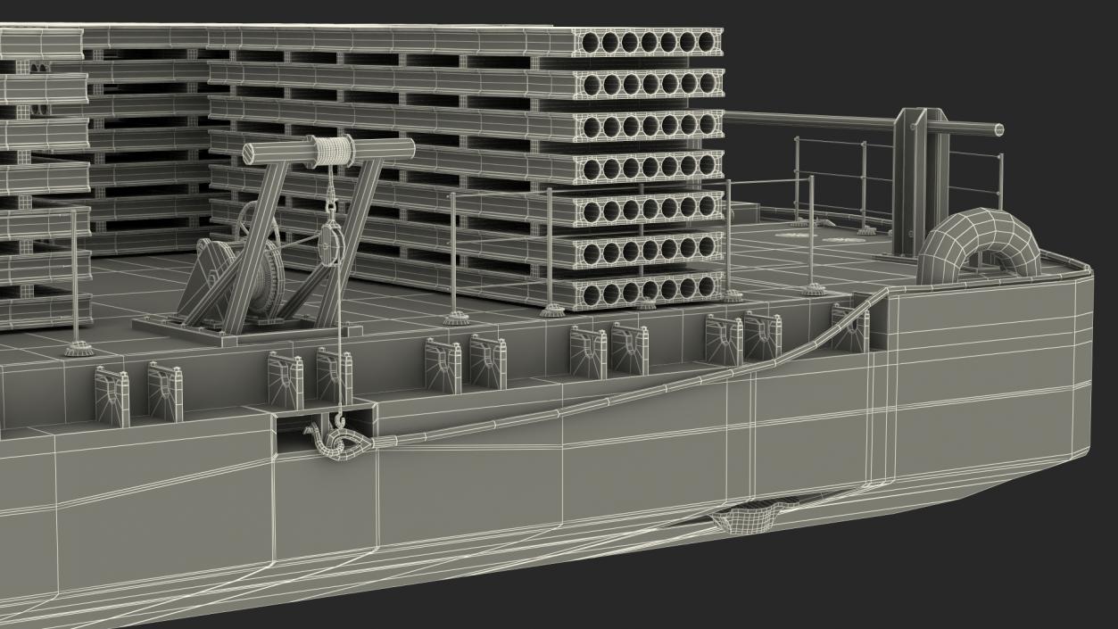 Push Boat Ship with Pontoon Barge Loaded Concrete Slab 3D model