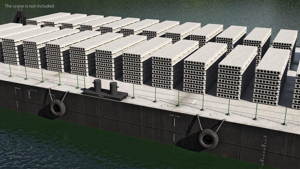 Push Boat Ship with Pontoon Barge Loaded Concrete Slab 3D model