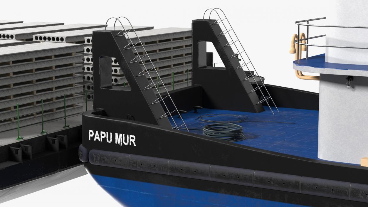 Push Boat Ship with Pontoon Barge Loaded Concrete Slab 3D model