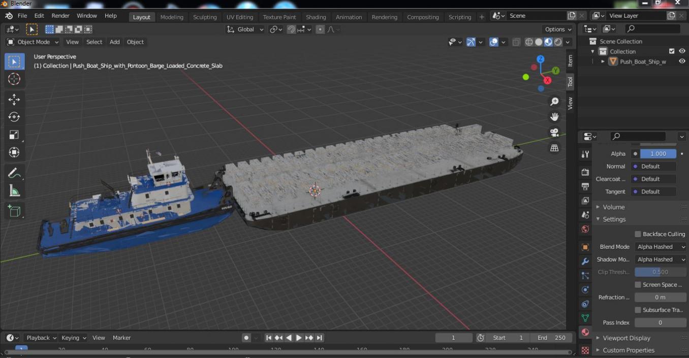 Push Boat Ship with Pontoon Barge Loaded Concrete Slab 3D model