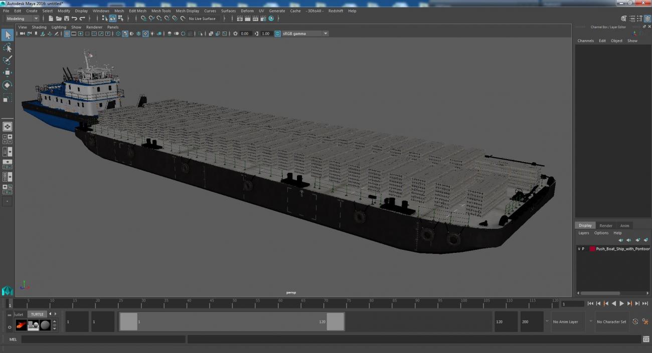 Push Boat Ship with Pontoon Barge Loaded Concrete Slab 3D model