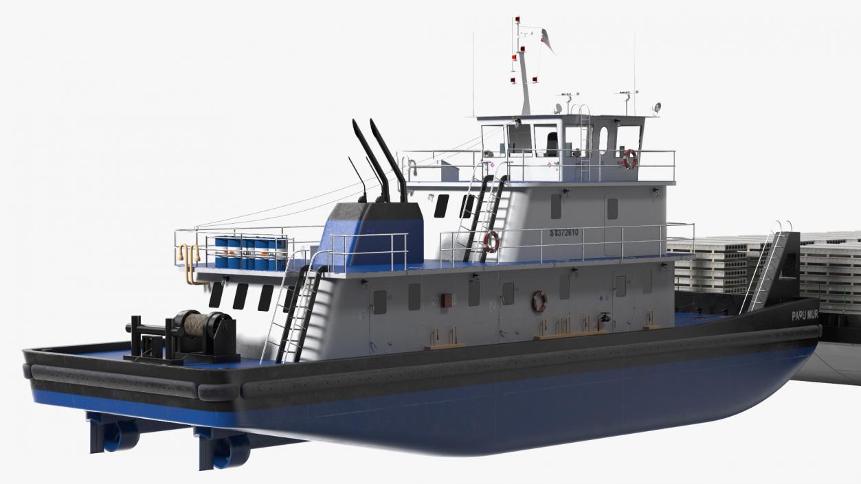 Push Boat Ship with Pontoon Barge Loaded Concrete Slab 3D model