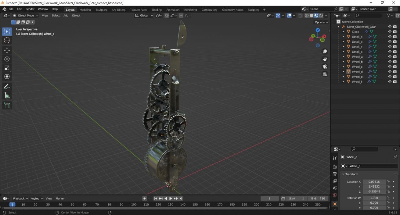 3D Silver Clockwork Gear 2 model