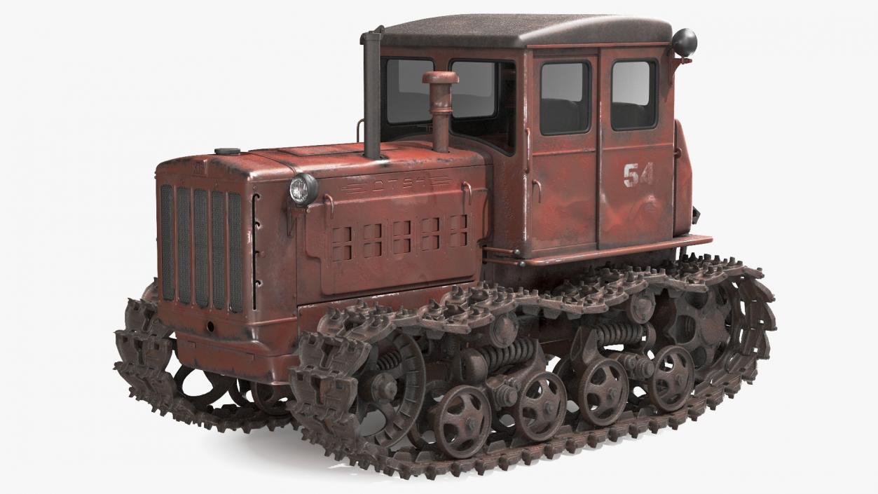 Old Rusty Soviet Crawler Tractor DT54 3D