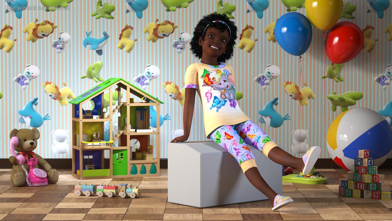 Girl Child Black Home Style Rigged 3D model