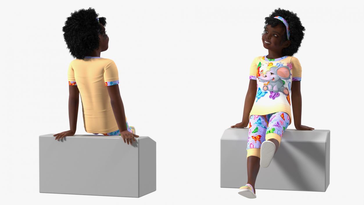 Girl Child Black Home Style Rigged 3D model