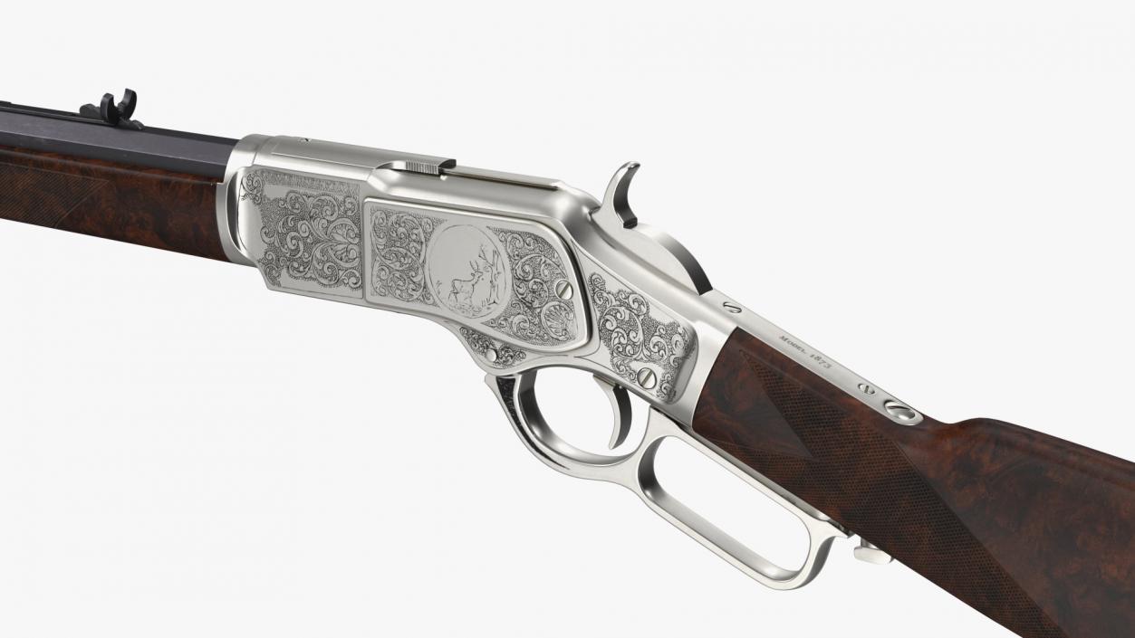 Engraved Winchester Model 1873 Silvered Case 3D model