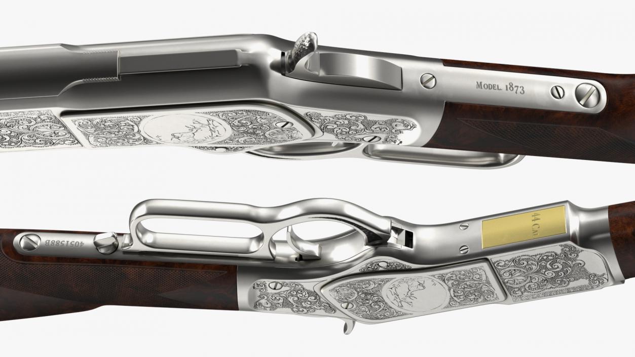 Engraved Winchester Model 1873 Silvered Case 3D model