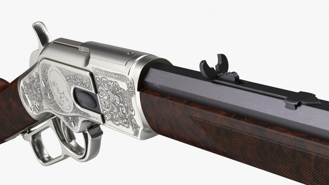 Engraved Winchester Model 1873 Silvered Case 3D model