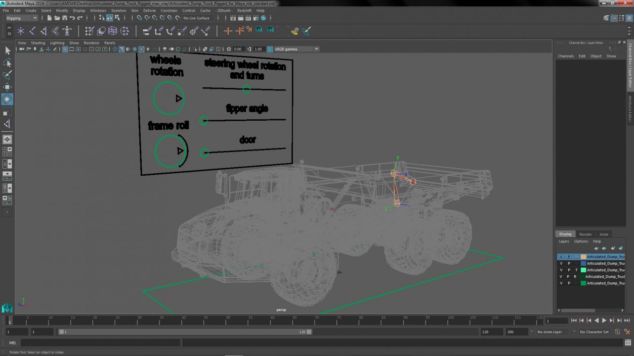 3D Articulated Dump Truck Rigged for Maya model