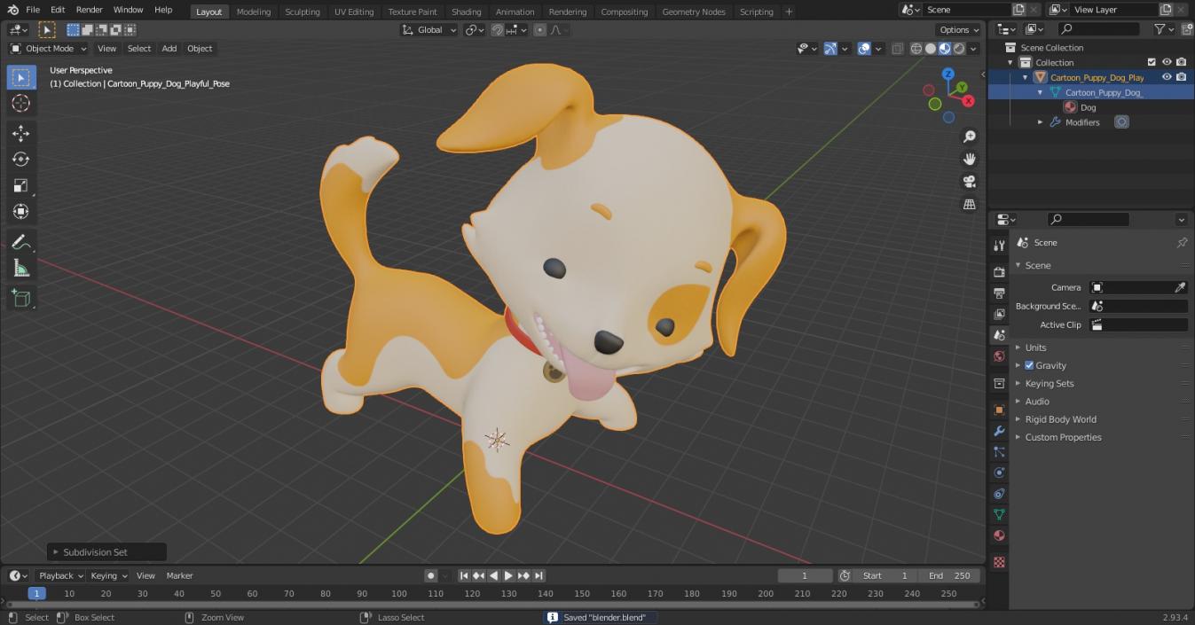 3D model Cartoon Puppy Dog Playful Pose