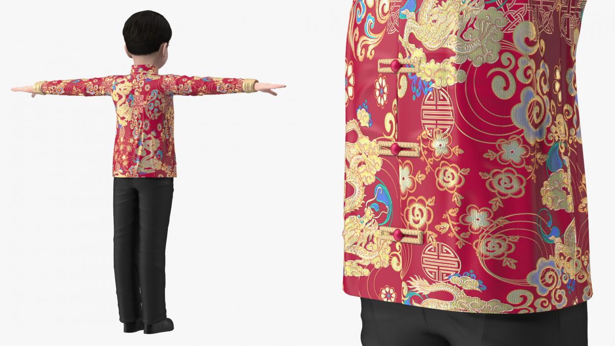 Chinese Boy Traditional Tang Jacket T-pose 3D