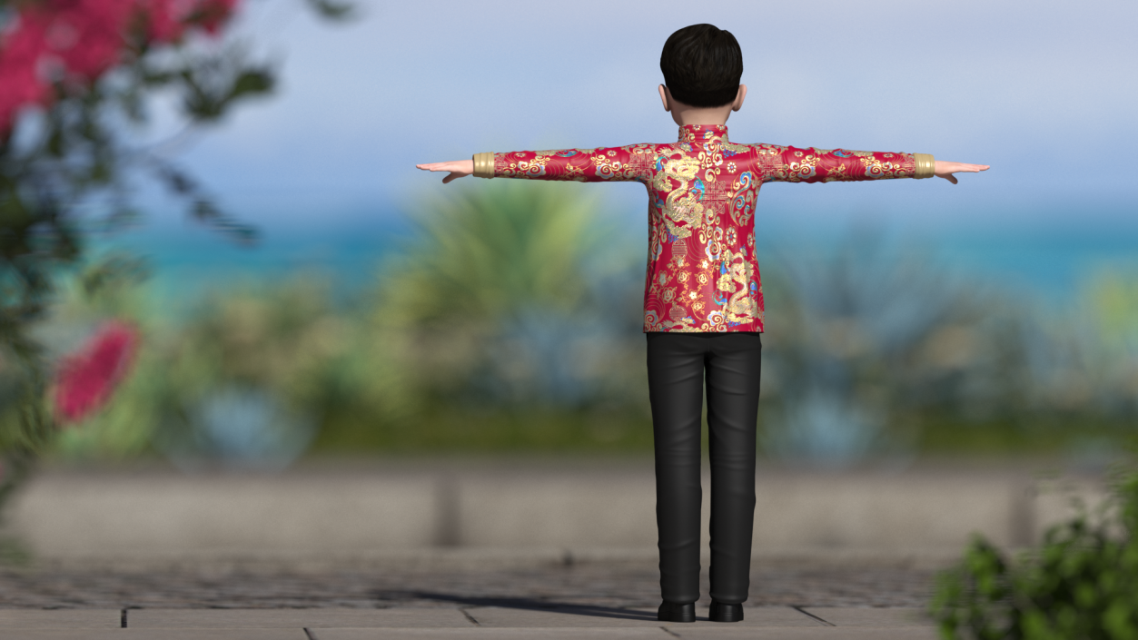 Chinese Boy Traditional Tang Jacket T-pose 3D