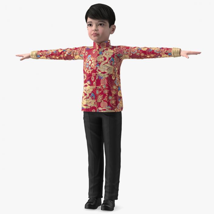 Chinese Boy Traditional Tang Jacket T-pose 3D