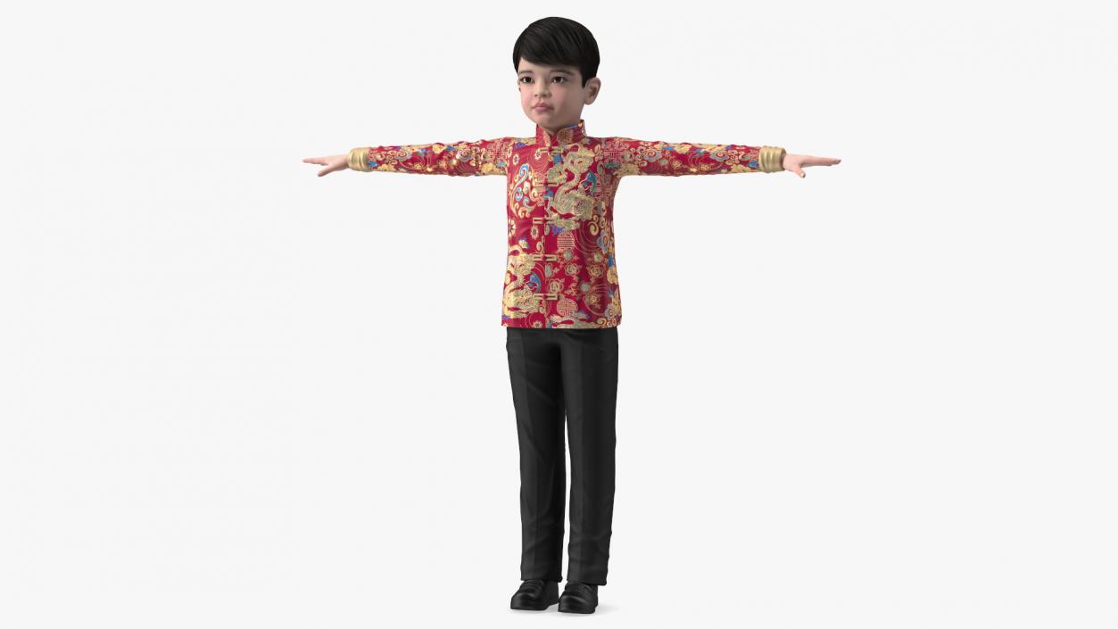 Chinese Boy Traditional Tang Jacket T-pose 3D