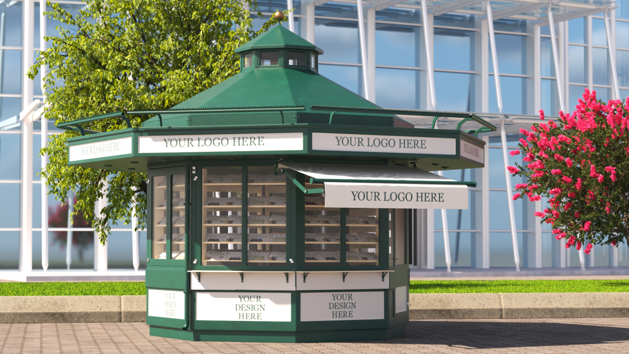 3D Newspaper Kiosk Green