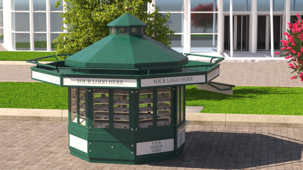 3D Newspaper Kiosk Green