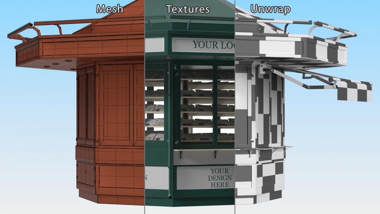 3D Newspaper Kiosk Green