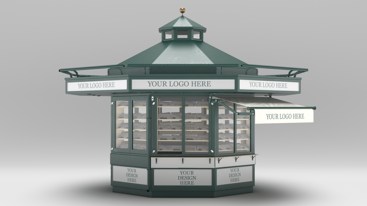 3D Newspaper Kiosk Green