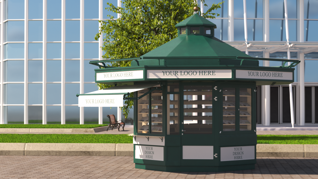 3D Newspaper Kiosk Green