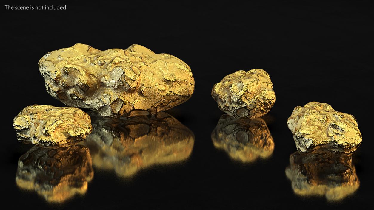 Gold Natural Minerals Big Stones 3D