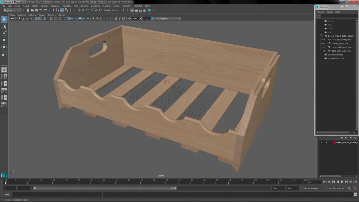 Beech Wood Bottle Rack 3D