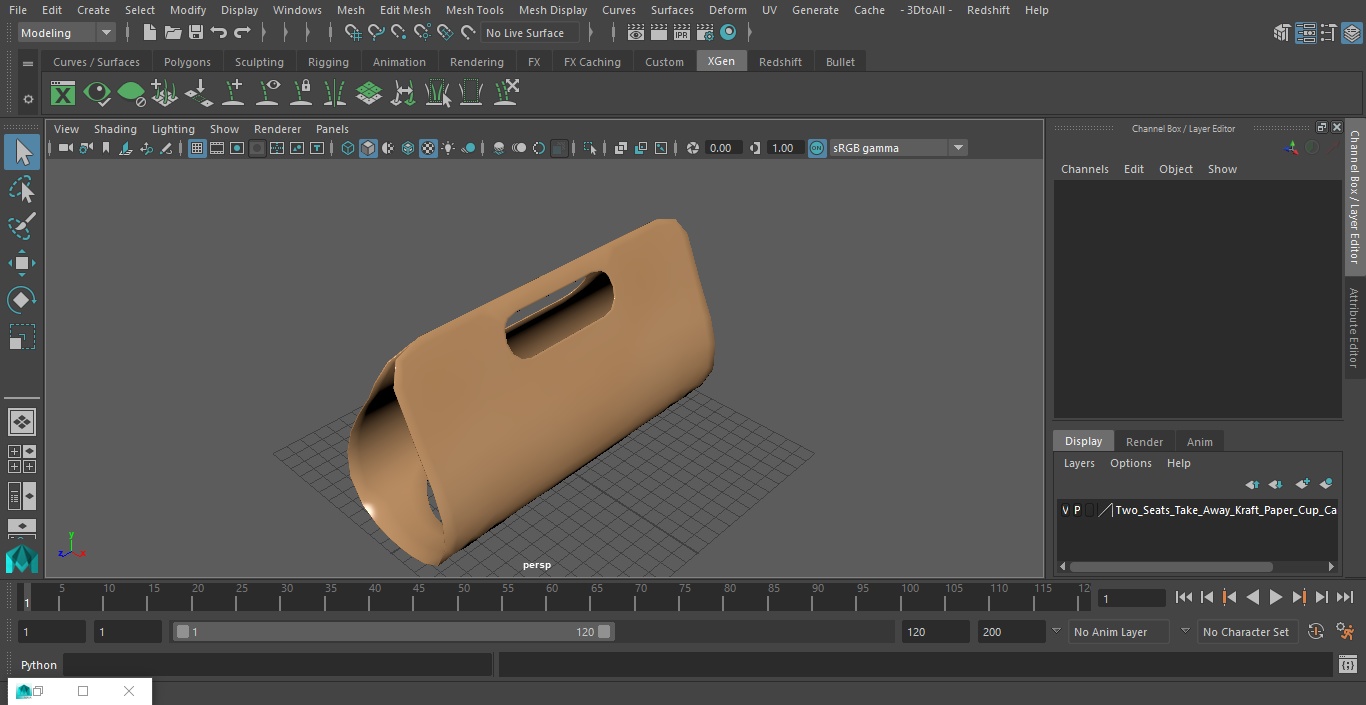 3D Two Seats Take Away Kraft Paper Cup Carrier model