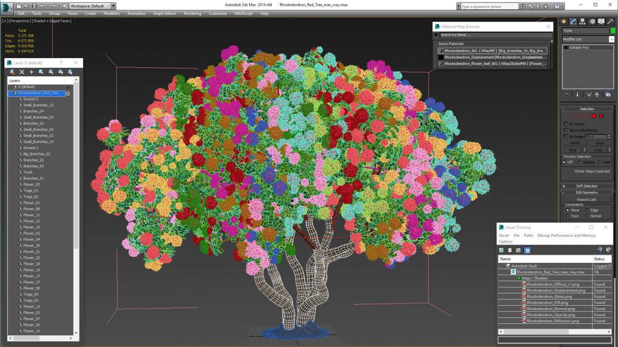 3D Rhododendron Red Tree