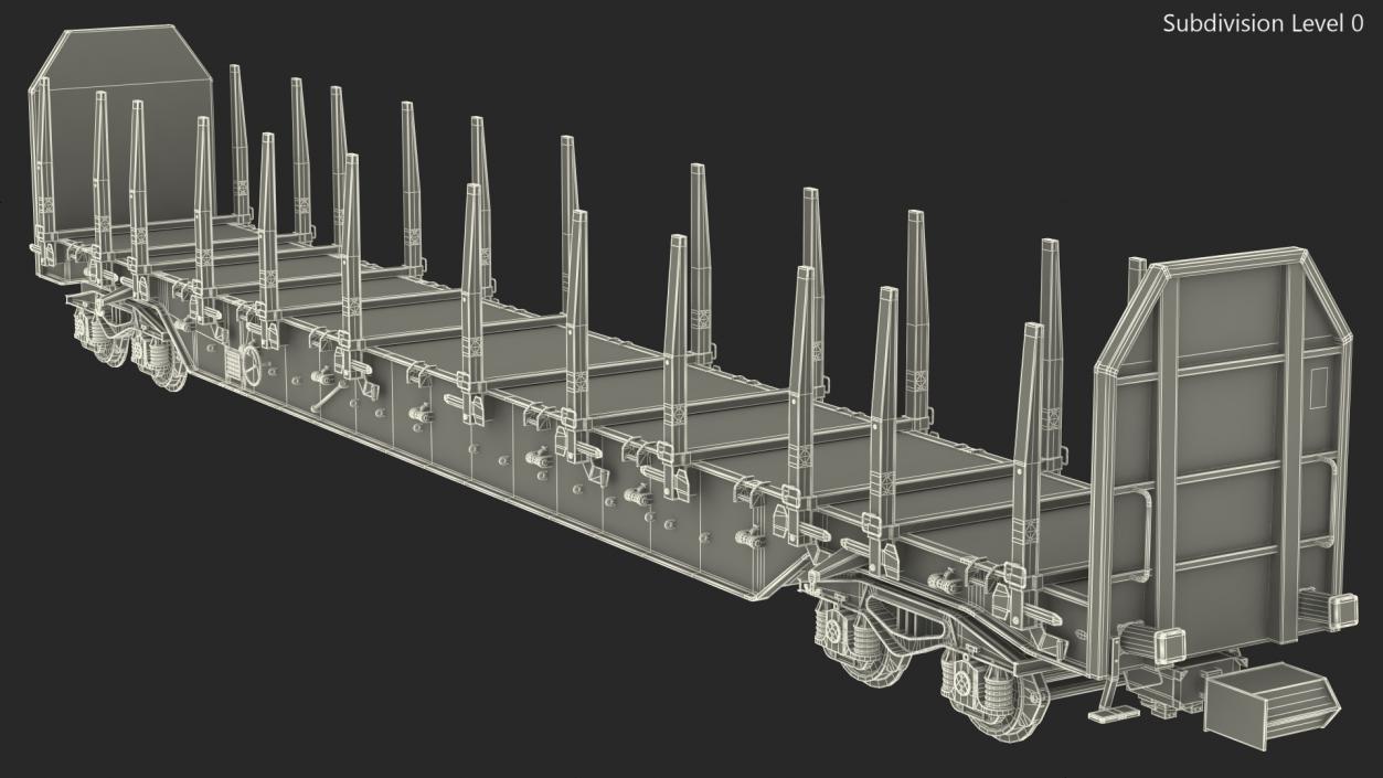 Four Axled Stake Wagon Empty New 3D