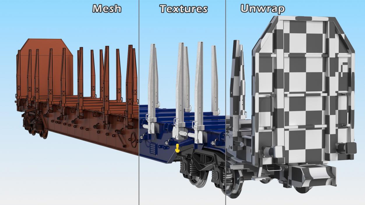 Four Axled Stake Wagon Empty New 3D