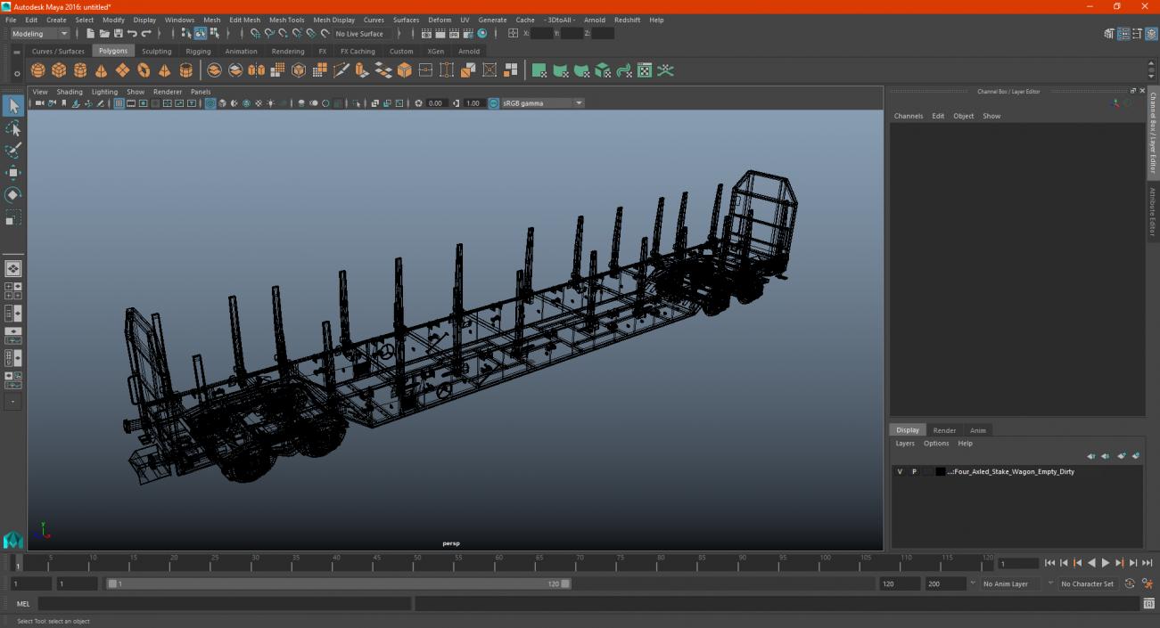 Four Axled Stake Wagon Empty New 3D