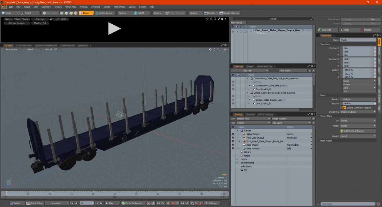 Four Axled Stake Wagon Empty New 3D