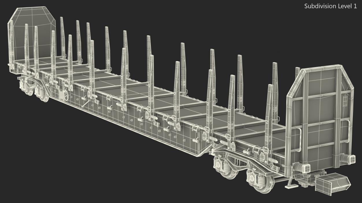 Four Axled Stake Wagon Empty New 3D