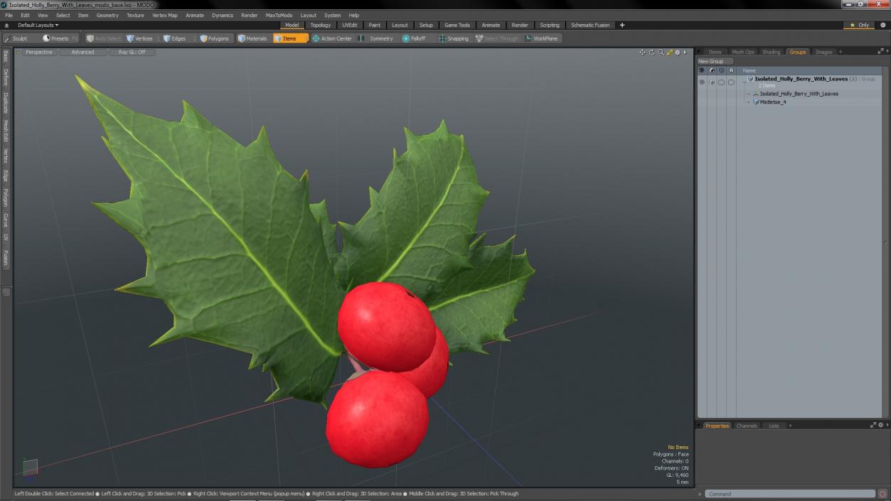 Isolated Holly Berry With Leaves 3D