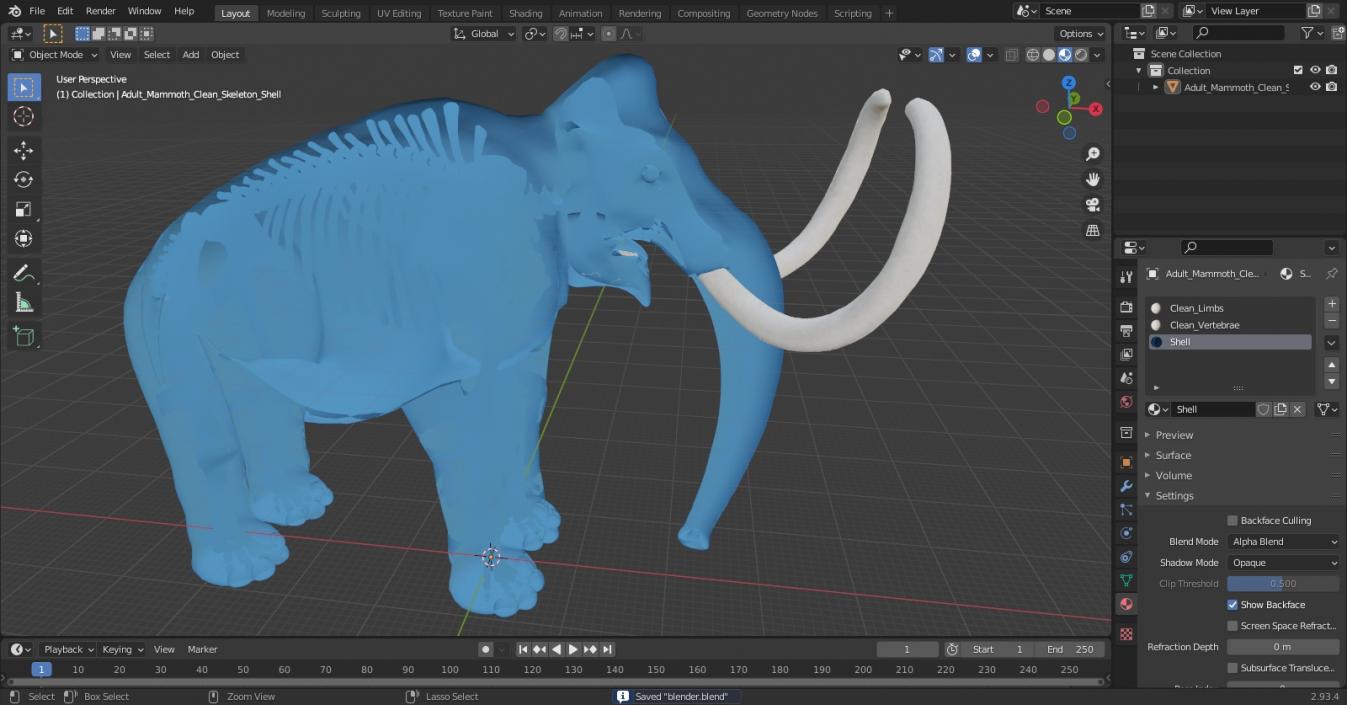 Adult Mammoth Clean Skeleton Shell 3D model