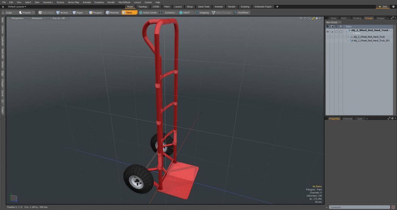 2 Wheel Red Hand Truck 3D