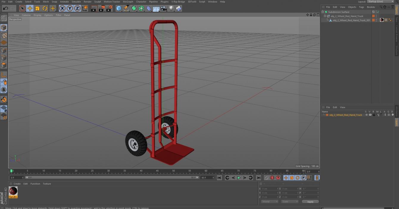 2 Wheel Red Hand Truck 3D