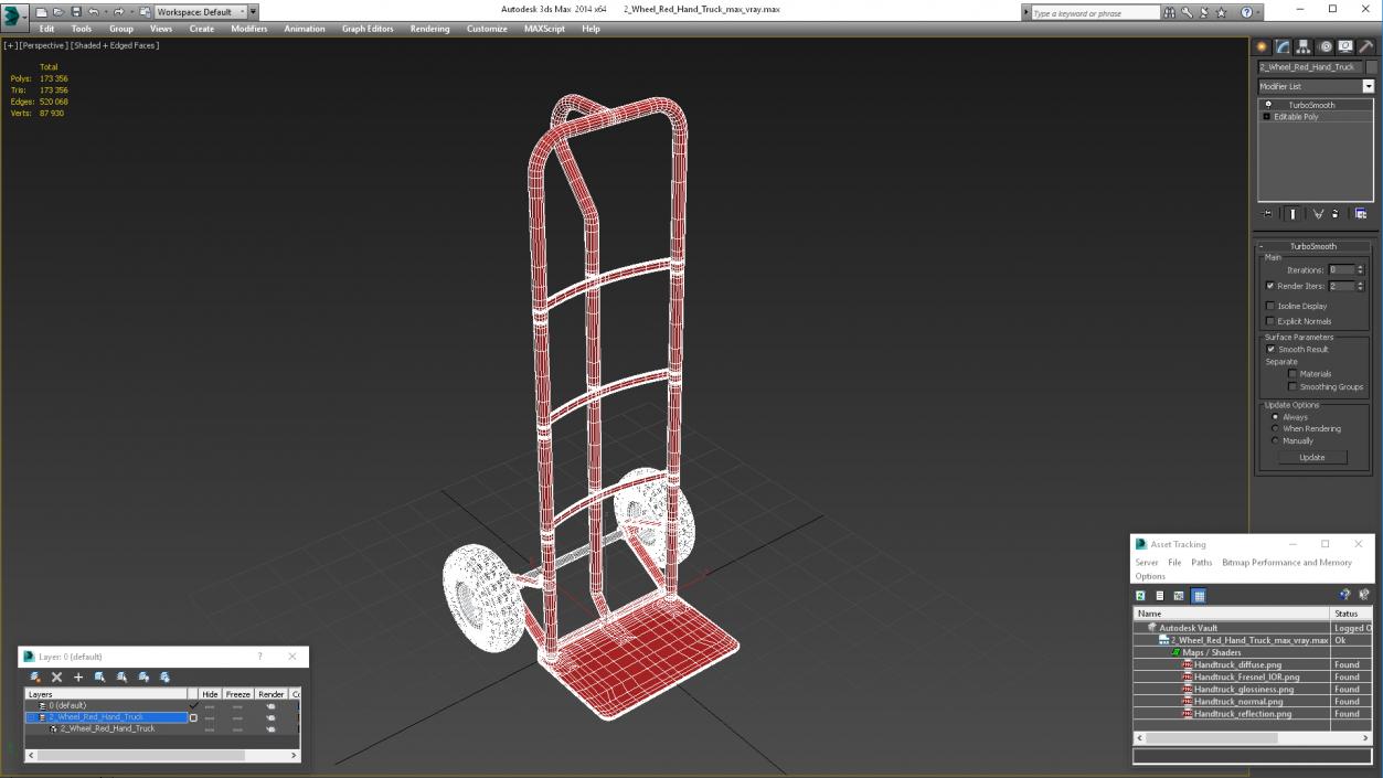 2 Wheel Red Hand Truck 3D