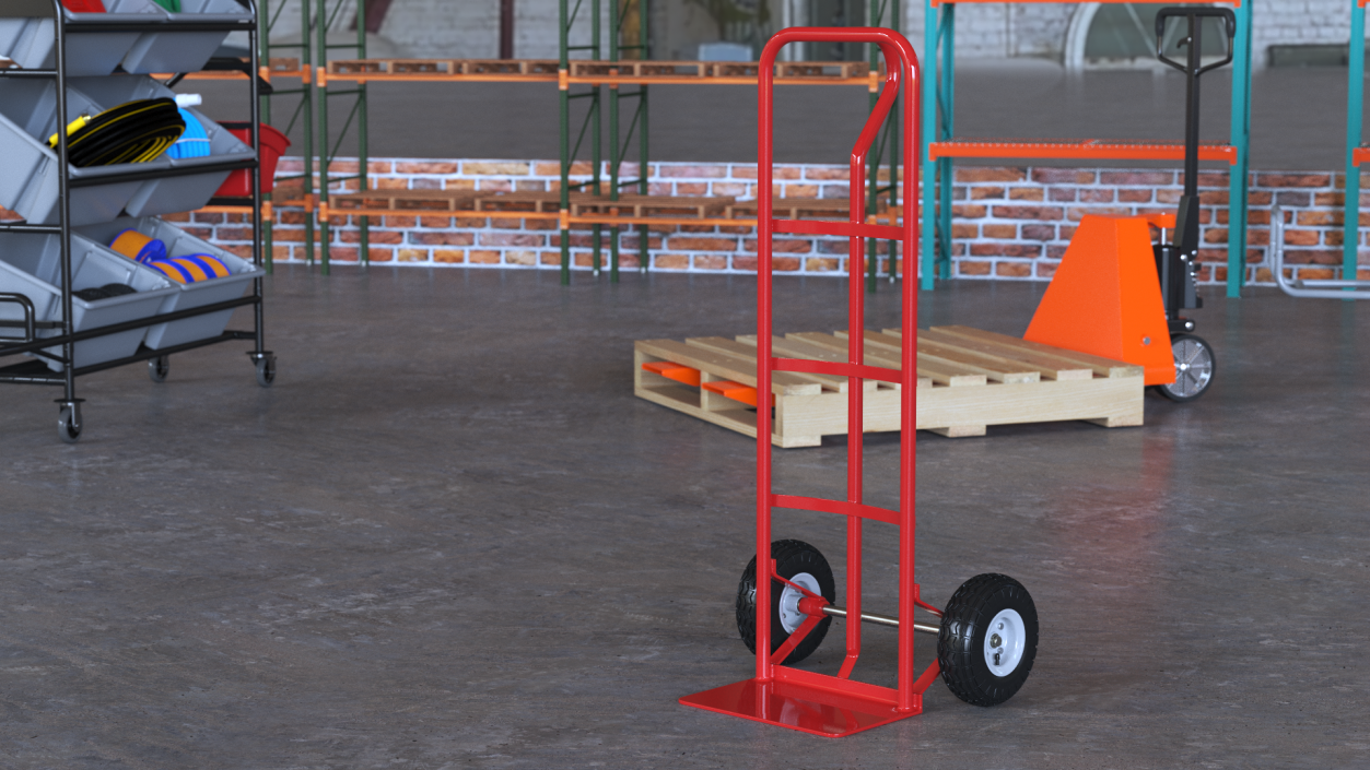 2 Wheel Red Hand Truck 3D