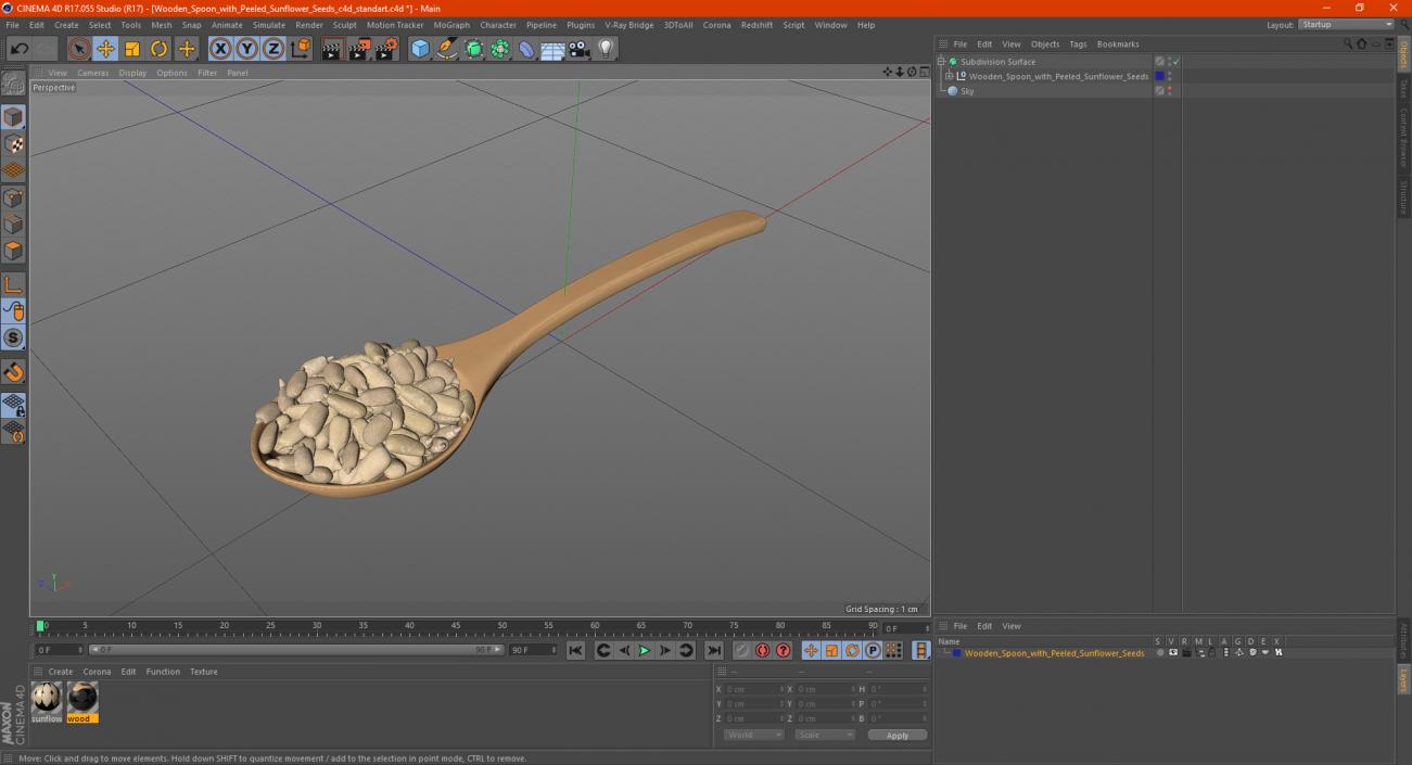 3D model Wooden Spoon with Peeled Sunflower Seeds