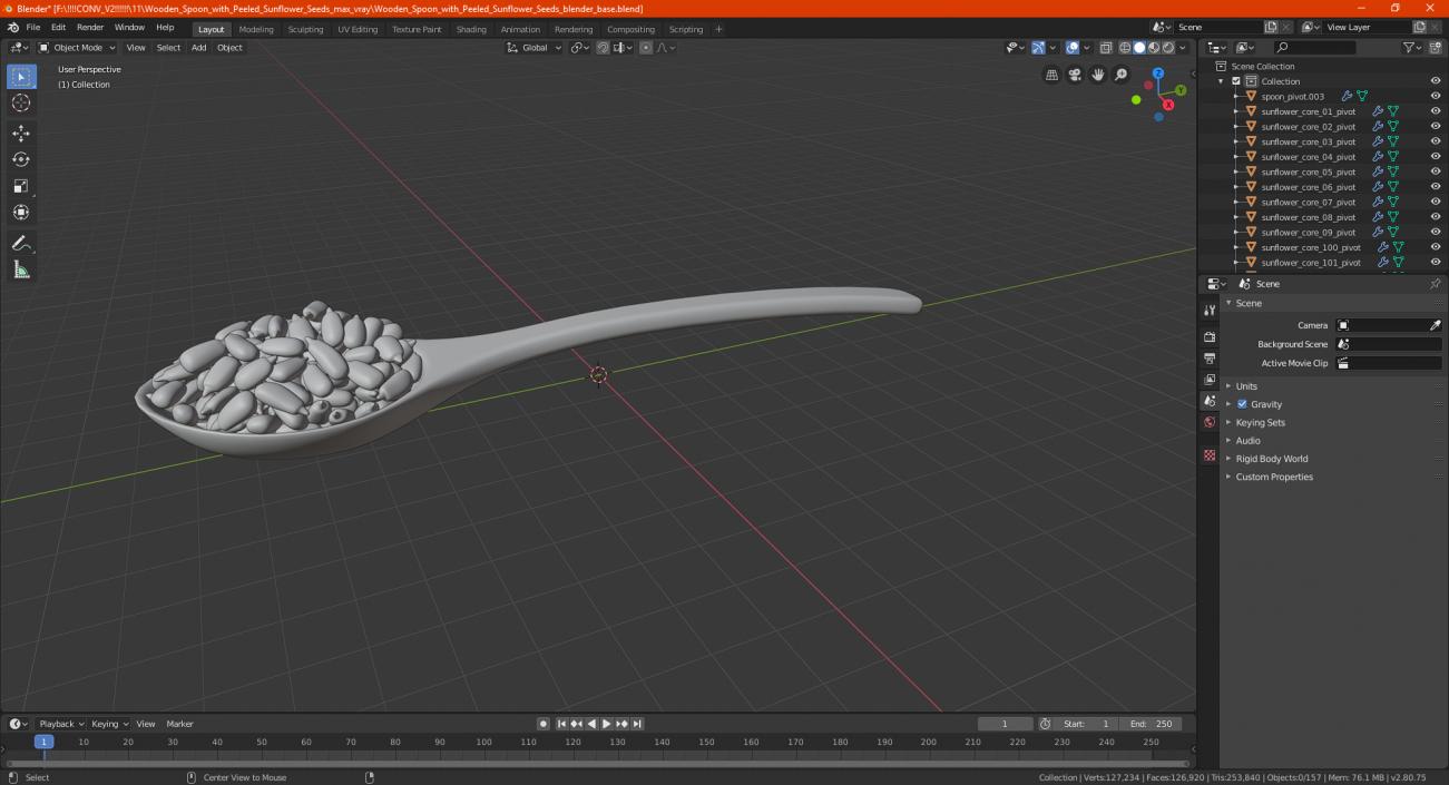 3D model Wooden Spoon with Peeled Sunflower Seeds