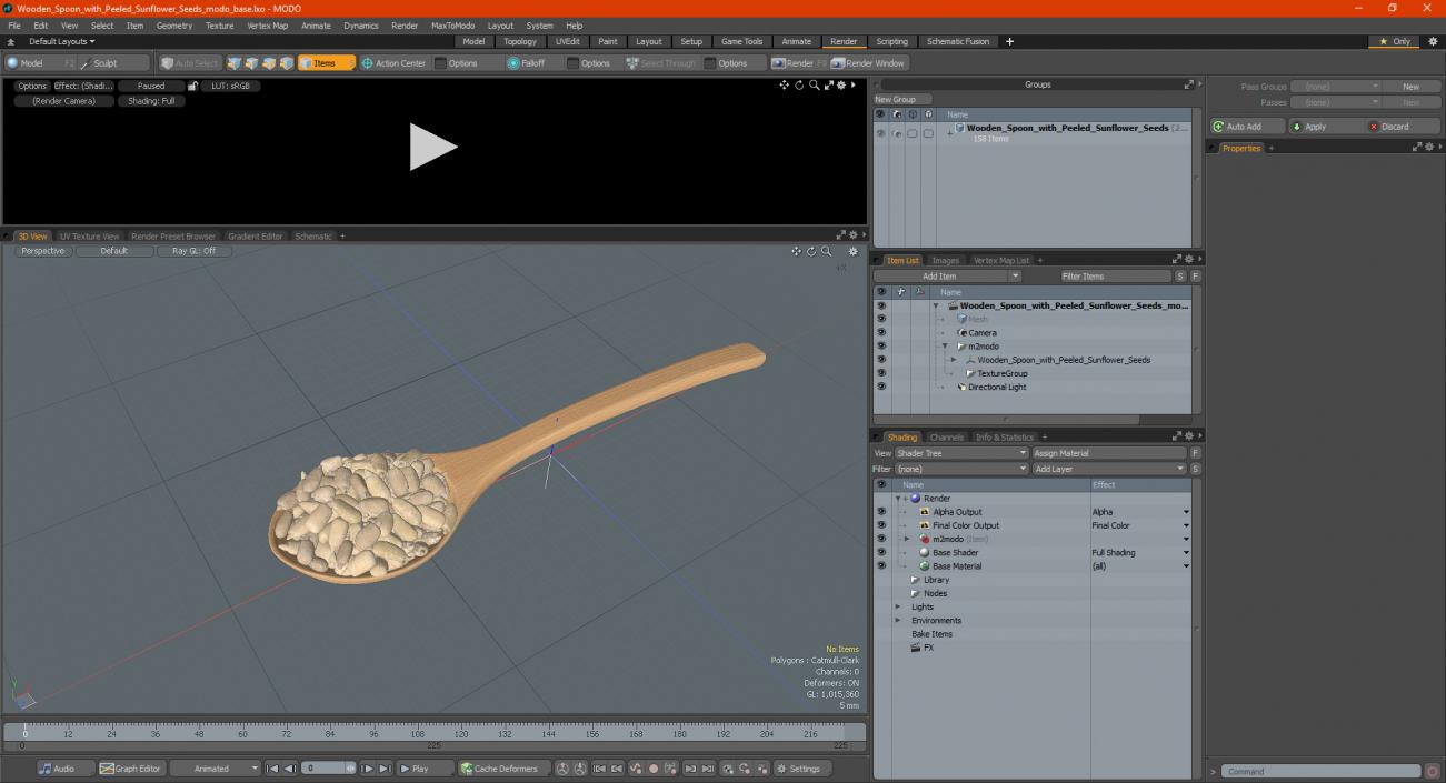 3D model Wooden Spoon with Peeled Sunflower Seeds