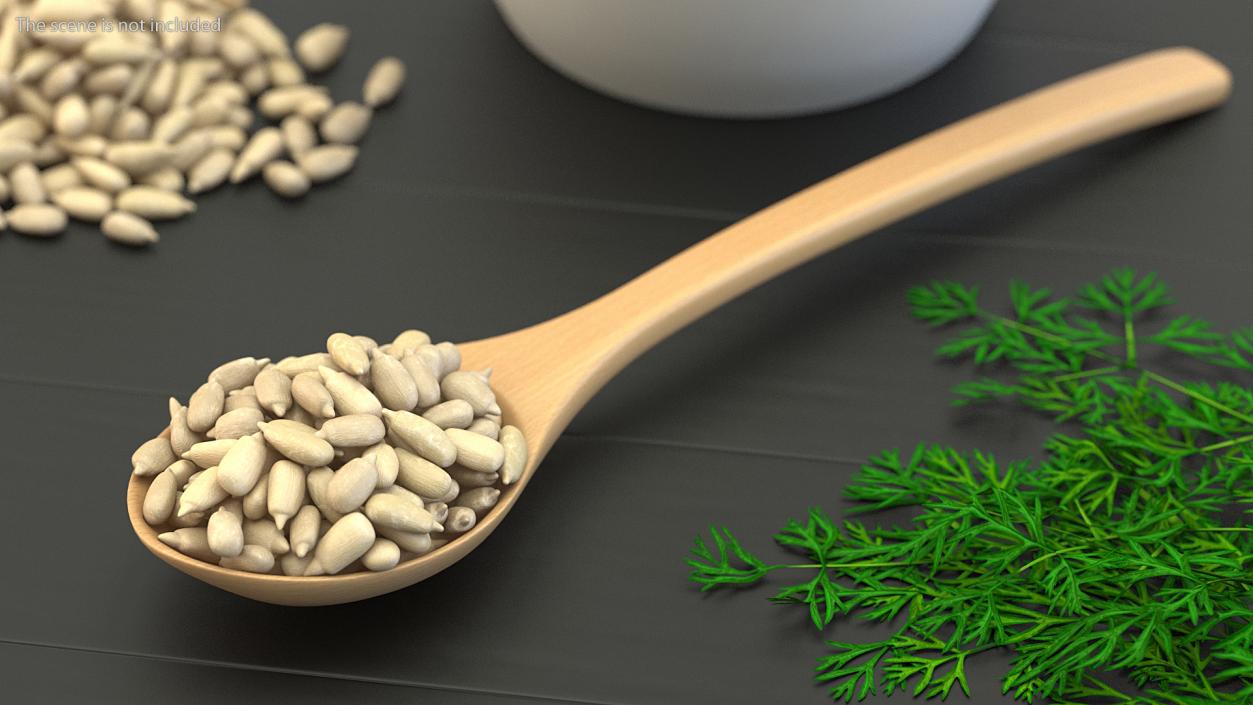 3D model Wooden Spoon with Peeled Sunflower Seeds