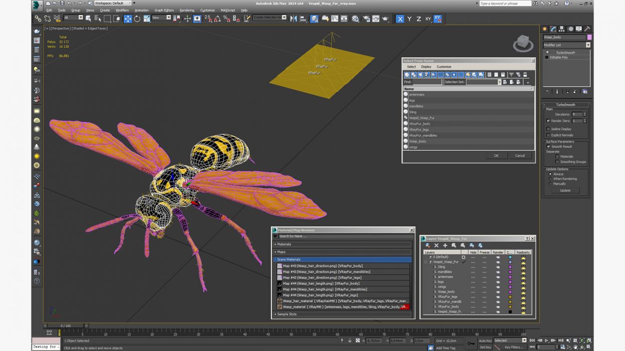 3D model Vespid Wasp Fur