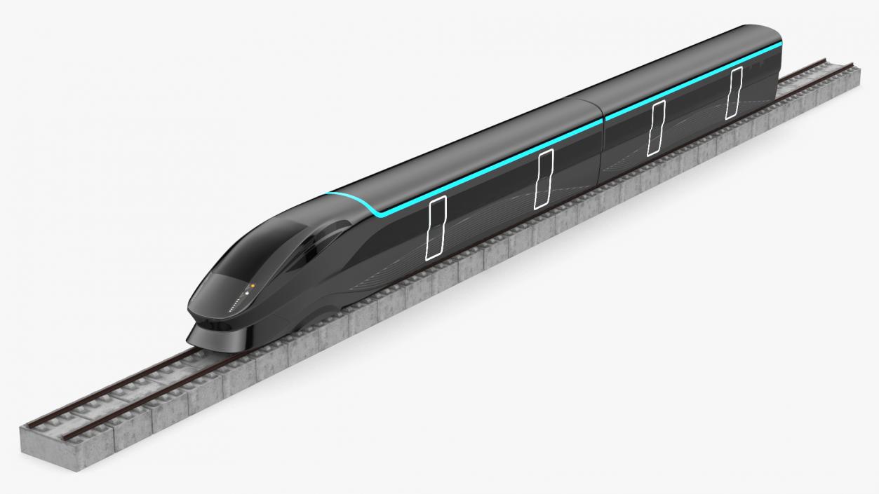 Futuristic Passenger Train on the Rails 3D model