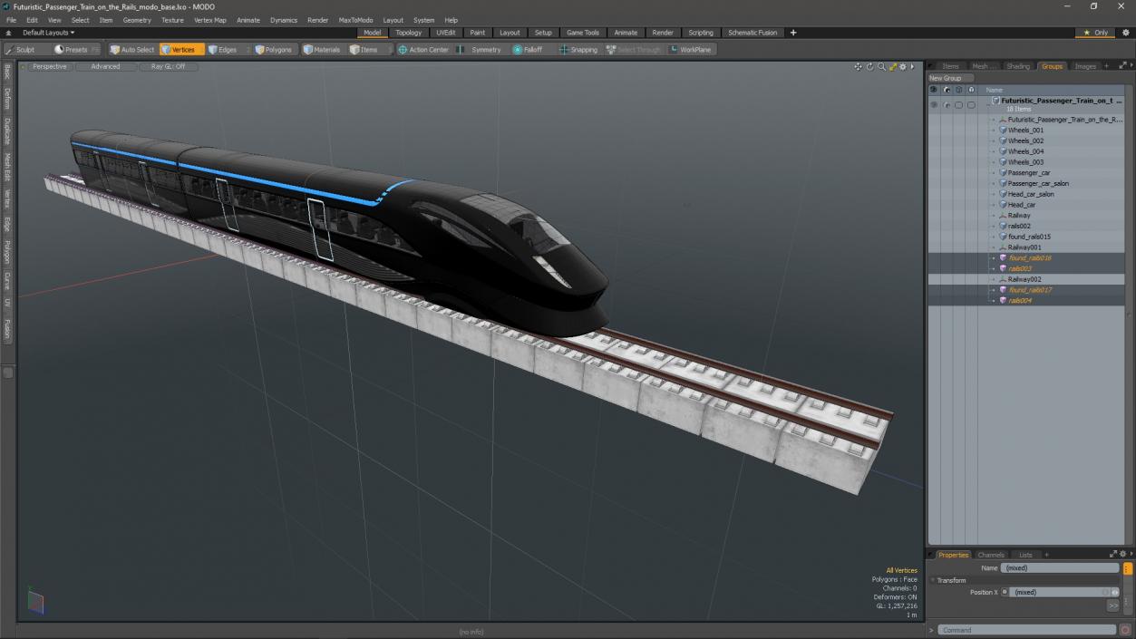 Futuristic Passenger Train on the Rails 3D model