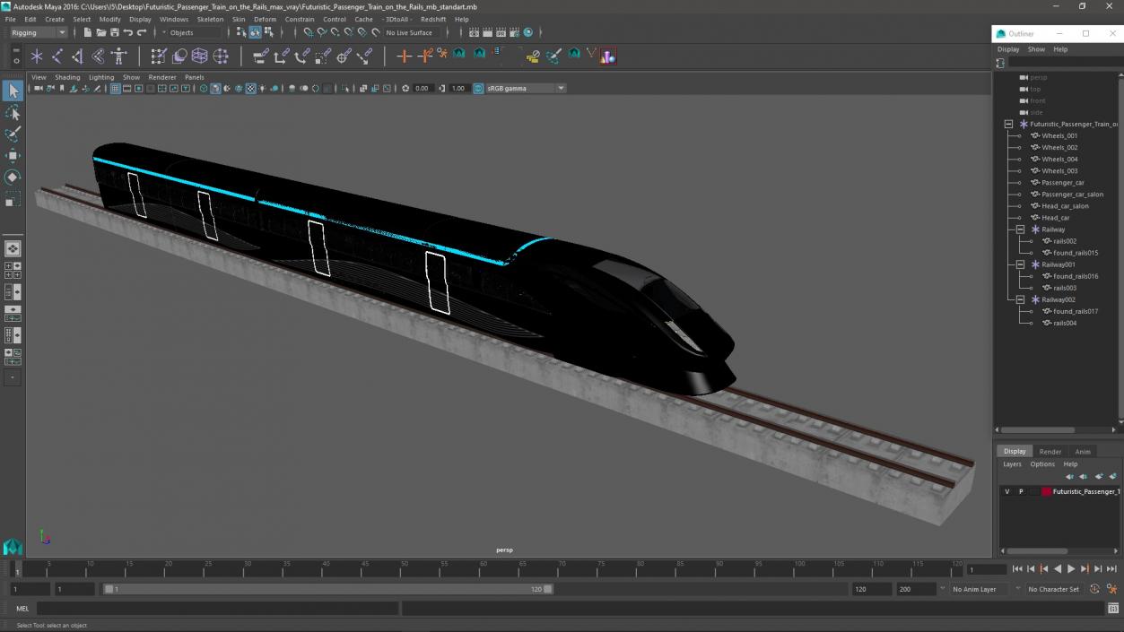 Futuristic Passenger Train on the Rails 3D model