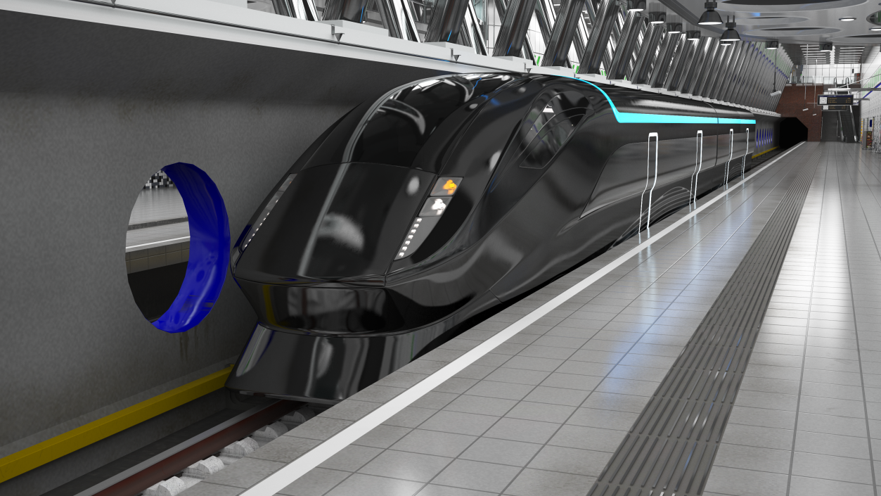 Futuristic Passenger Train on the Rails 3D model