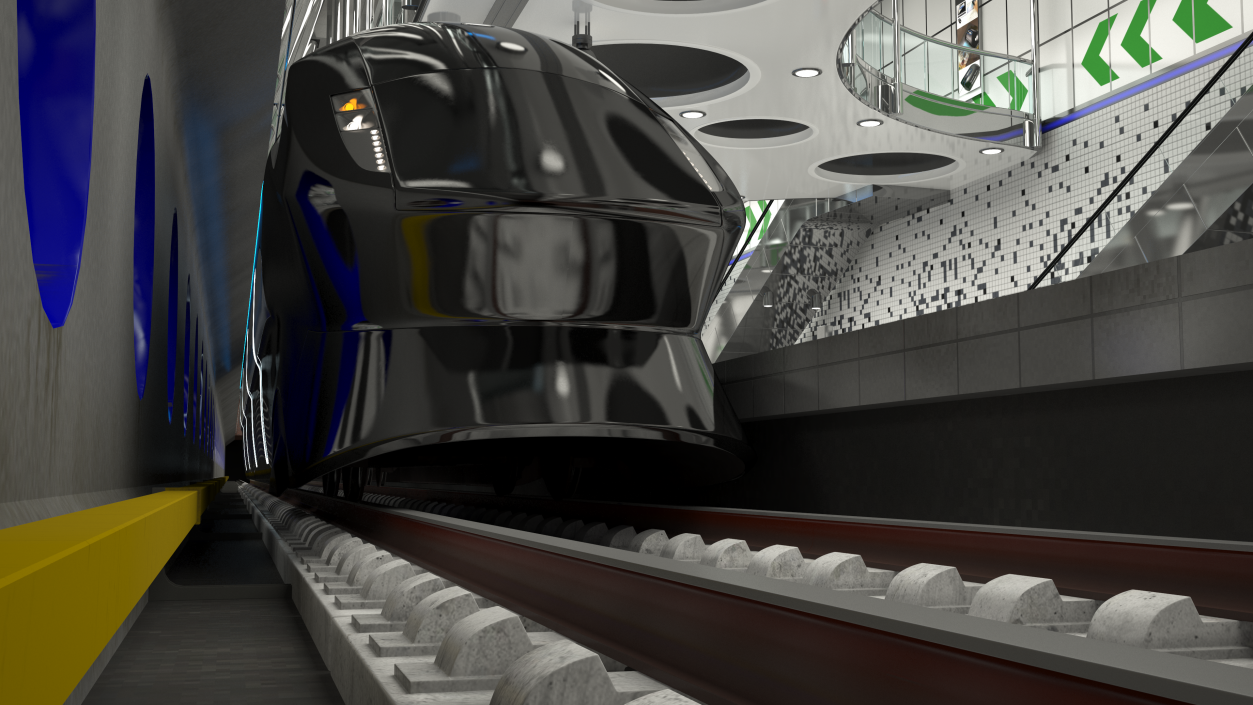 Futuristic Passenger Train on the Rails 3D model